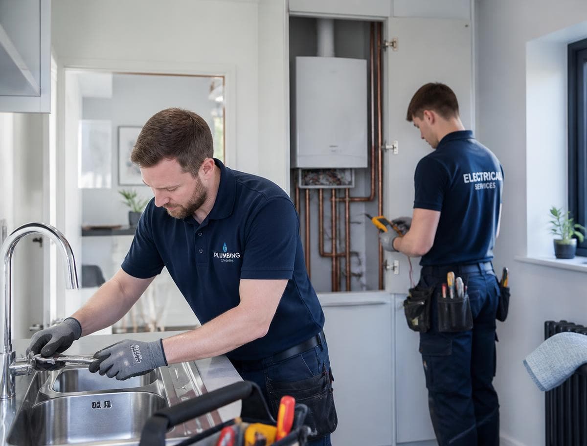 Plumber and electrician at work in a Northern Ireland home